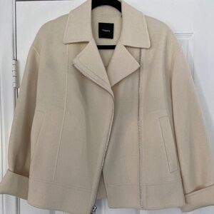 theory wool/cashmere Ivory double zip Moto jacket size small